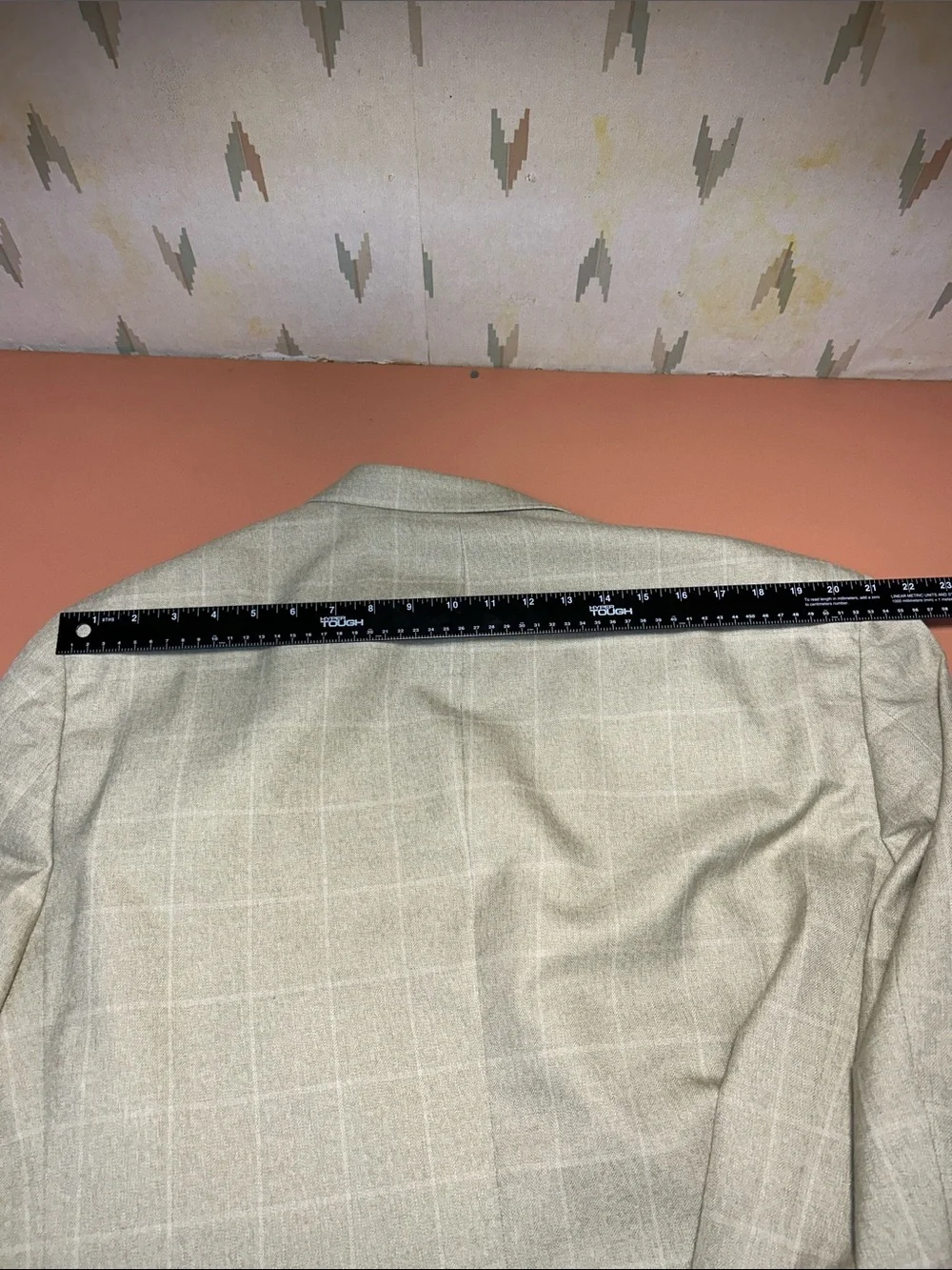 Beige Windowpane Wool Blend Blazer - Men pmk006